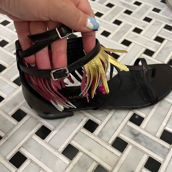 Saint Laurent Gladiator Sandals with Leather fringe - multi color - NWOT - 39.5. - Picture 3 of 6